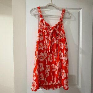 By Anthropologie Gauze Bubble Hem Mini Dress Size M Orange Floral Pockets